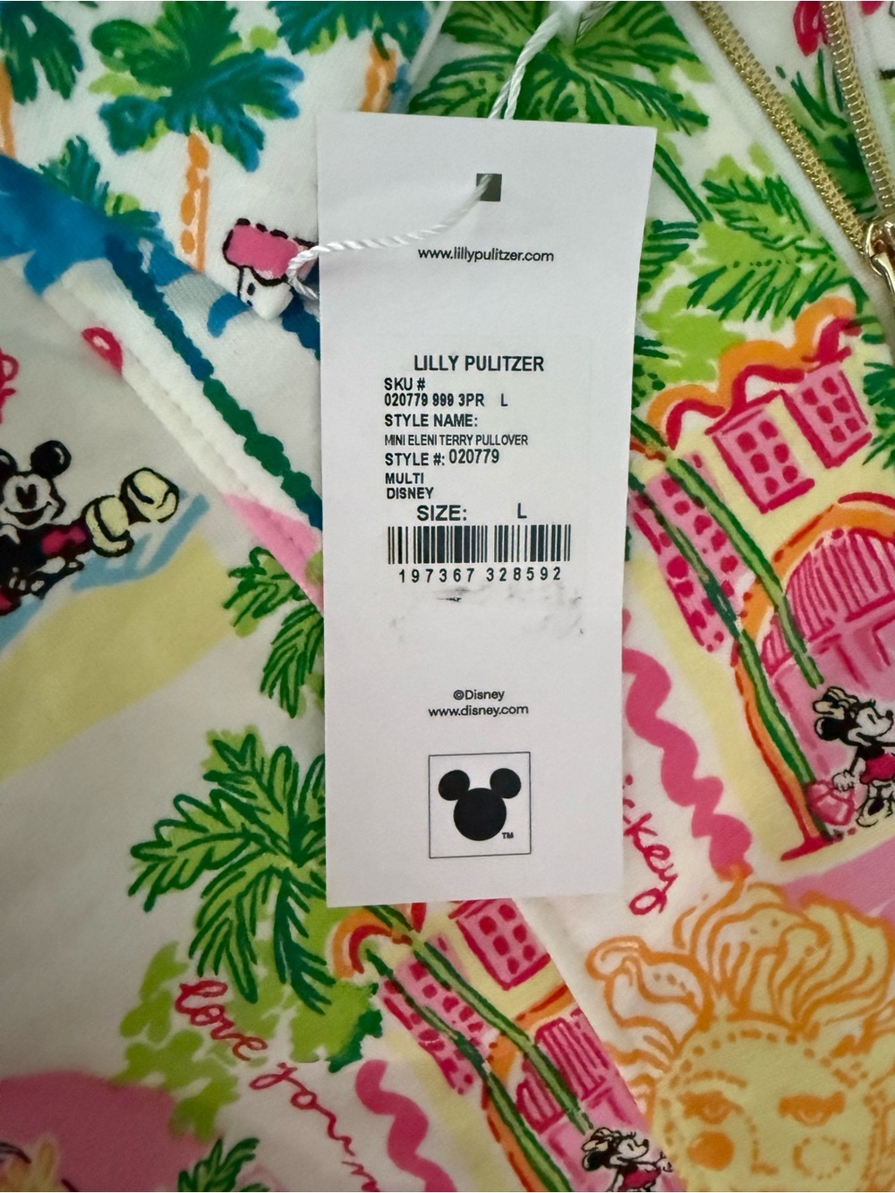 NWT Disney x Lilly Pulitzer Mickey and Mini Half Zip Pullover size L 8-10 yrs - Picture 6 of 6